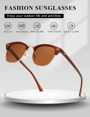 Vista 44 de AEVOGUE Gafas de sol polarizadas para mujeres y hombres semi marco retro gafas de sol AE0369