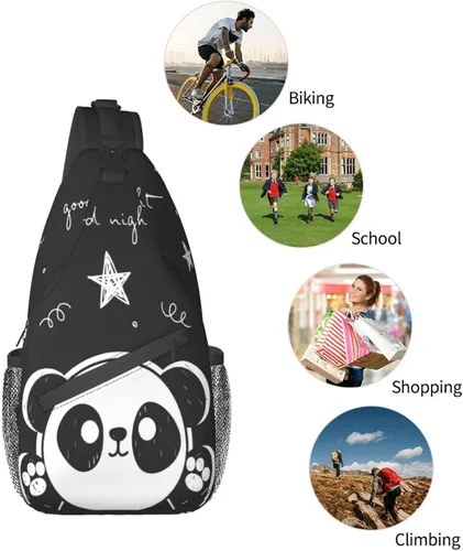 Vista 7 de zcvojmu Mochila tipo bandolera, bandolera para hombres y mujeres, viajes, senderismo, mochila con patrón de cuerda, pecho y hombro, Panda