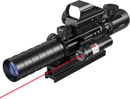 Vista 8 de MidTen 3-9x32 Combo de mira con ópticas iluminadas duales y retícula holográfica con punto rojo/verde & mira láser IIIA/2MW, mira telemétrica