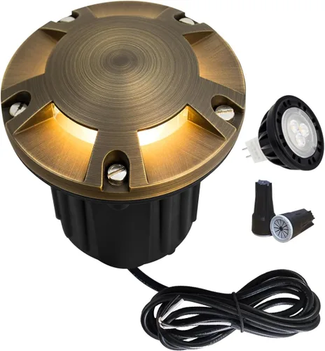 Vista 15 de MALORY Luces de Paisaje de Bajo Voltaje, (4.6''A) Cubierta Superior de Latón 12V Luces Empotradas en el Suelo para Exteriores, Iluminación LED