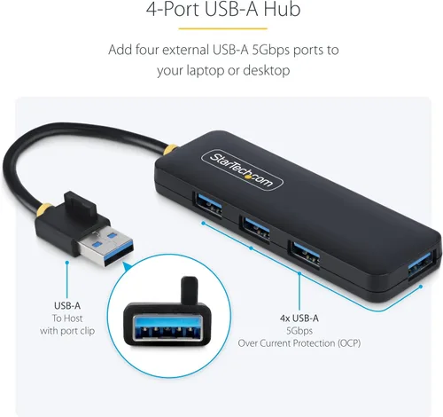 Vista 3 de StarTech Hub USB-A de 4 puertos de 5 Gbps con cable de 5 pulgadas/5.1 in, iMac (H5A4A-USB-HUB)