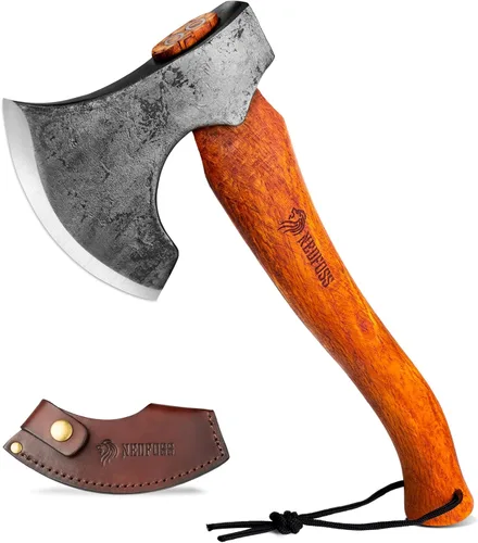 Vista 7 de NEDFOSS Hacha de Acampar Mammoth, Hacha de Camping de 15.5" con Acero de Alto Carbono 1065 y Mango de Madera, Hacha Multiusos para Camping