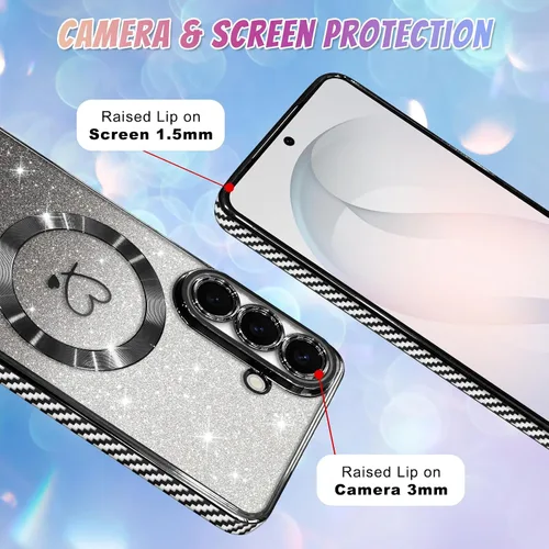 Vista 313 de Bonoma - Funda compatible con Samsung Galaxy S21 Plus, diseño de corazón con purpurina, color rosa Support for MagSafe, Plating Magnetic Case TPU