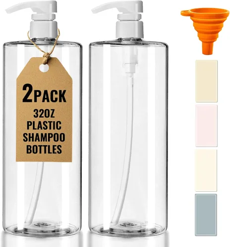 Vista 9 de 2 paquetes de botellas transparentes de 32 onzas con bomba negra Negro