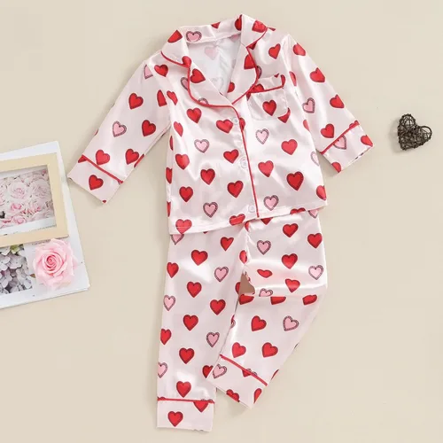 Vista 9 de Conjunto de pijama de manga larga con botones para niña pequeña, conjunto de ropa de dormir