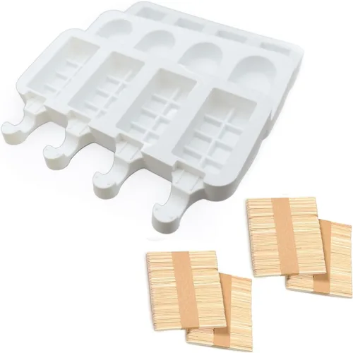 Vista 2 de Juego de moldes para paletas, 3 moldes de silicona para helado con 200 palos de madera, moldes de golosinas congeladas reutilizables