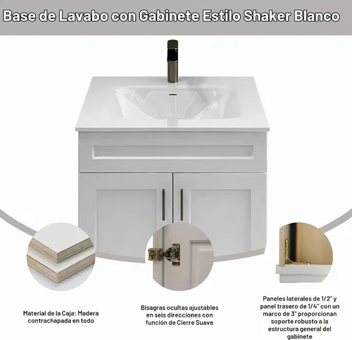 Vista 5 de Lavabo de baño blanco con base de coctelera de 24"/30"/36" de ancho, armario listo para montar (30" de ancho)