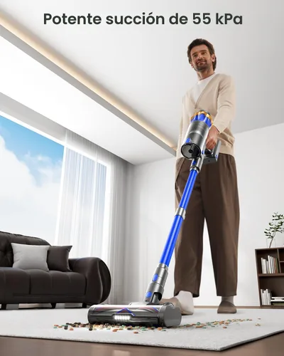 Vista 2 de Aspiradora inalámbrica, mejorada de 650 W, 55 KPA, 70 minutos, aspiradora inalámbrica con autoservicio y pantalla táctil, aspiradora inalámbrica