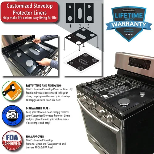 Vista 8 de Protectores de estufa Premium Plus para LG Gas Range Modelo LSGL5831F, corte personalizado, revestimiento de estufa fácil de limpiar, fabricado