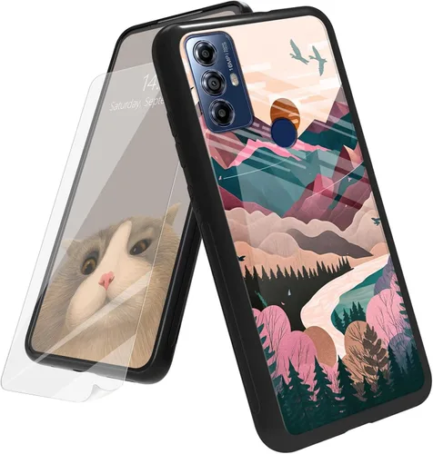 Vista 15 de Funda para Motorola Moto G Play 4G 2024 con protector de pantalla, parte trasera de vidrio templado + funda de silicona suave TPU absorción
