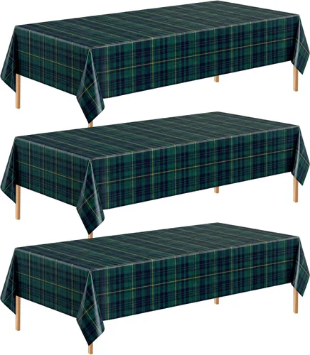 Vista 9 de Oudain 1 mantel de plástico a cuadros verde y azul de 108 x 54 pulgadas, colorido mantel de feliz cumpleaños, rectangular, desechable, impermeable