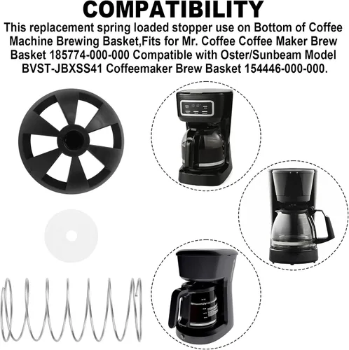 Vista 4 de Kit de tapón con resorte para cesta de café de repuesto para Mr. Coffee Repuesto para cesta de café Hamilton 990117900 990237500 para Black and