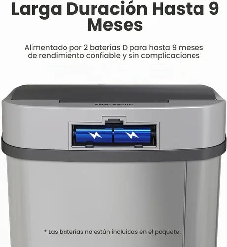 Vista 5 de Ninestars DZT-50-28BR - Bote de basura rectangular con sensor de movimiento automático sin contacto, parte superior negra, 13 galones, 49 L, cepillo