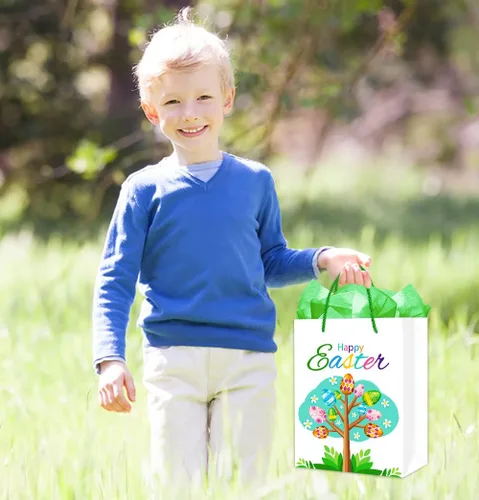 Vista 5 de FaCraft - Bolsa de regalo de Pascua con asas, bolsas de regalo de Pascua de 11.5 pulgadas para niños y niñas, bolsas de regalo grandes de huevos
