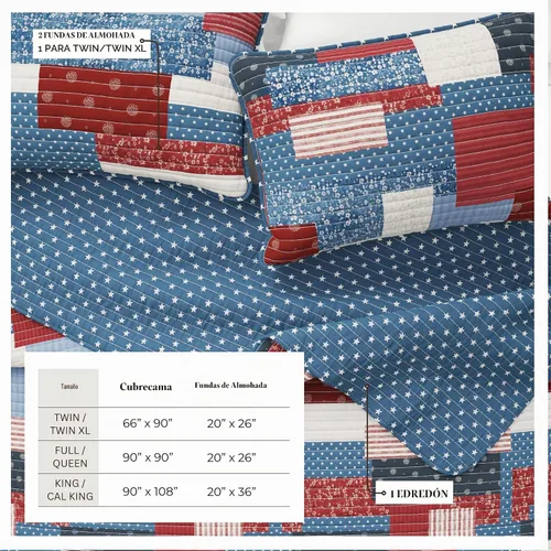 Vista 3 de Great Bay Home Juego de edredón de microfibra de 2 piezas Twin/Twin XL con fundas de almohada, diseño reversible de patchwork americano, juego
