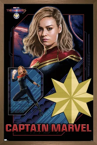 Vista 16 de Trends International Marvel The Marvels - Póster de pared de Capitán Marvel, 14.72 x 22.37 pulgadas, versión enmarcada de madera de granero
