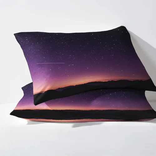Vista 3 de Sábanas de estrellas tamaño individual, sábanas de puesta de sol, sábanas y fundas de almohada estampadas de 3 piezas, sábana bajera ajustable