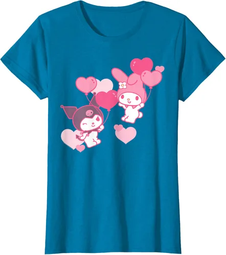 Vista 87 de Camiseta de My Melody y Kuromi con corazones del Día de San Valentín Negro