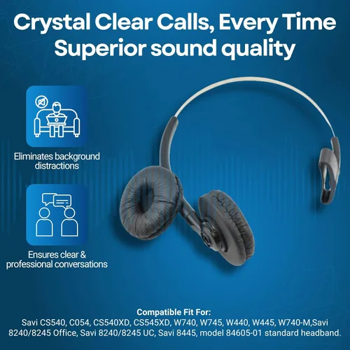 Vista 6 de Diadema estándar para Plantronics 84605 + auriculares de repuesto extra acolchados sobre la cabeza para Savi CS540 W740 W745 W440 W740 W740-M C054