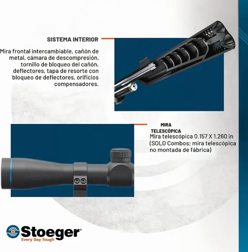 Vista 4 de Stoeger XM1 PCP Airgun + Scope - .22 Caliber with Fiber-Optic Sights and 4 x 32 Scope