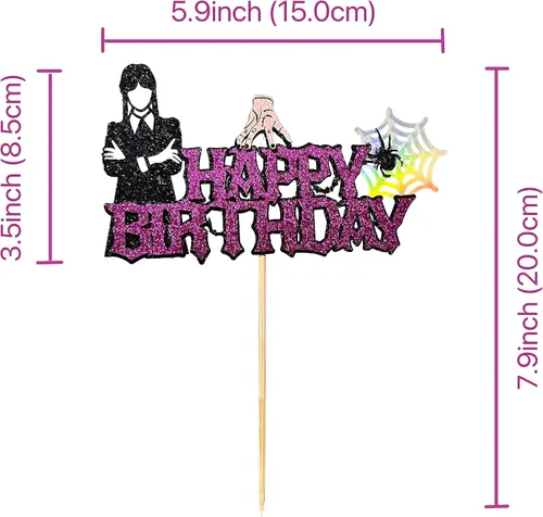 Vista 2 de 1 Pieza Decoración de Pastel de Cumpleaños Feliz Wednesday Addams - Telaraña Thing Mano Wednesday Niña Decoración de Pastel - Suministros de Fiesta