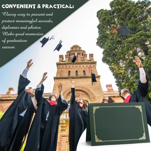 Vista 6 de Fainne 80 soportes para certificados para diplomas, portadocumentos para certificados, carpetas de certificados con borde de lámina dorada para Verde