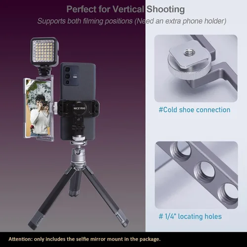 Vista 2 de NICEYRIG Pro Selfie Mirror Mount Vlog Vlogging para iPhone y Android Teléfono Celular 6.7'' 6.5'' 6.1'', Espejo de pantalla abatible de 360°