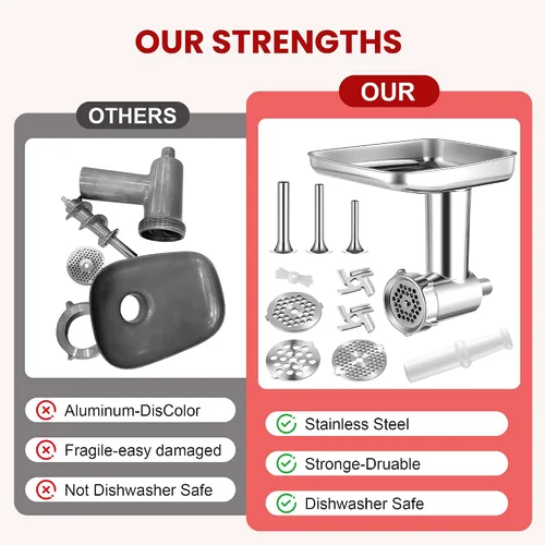 Vista 4 de KINGEAGLE - Accesorio para molinillo de alimentos para mezcladores KitchenAid, juego de accesorios para picadora de carne de acero inoxidable apto