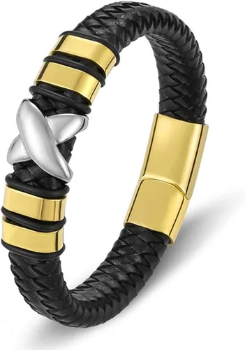 Vista 5 de TTNDstore 10081 - Pulsera de cuero genuino para hombre color dorado trenzado accesorios