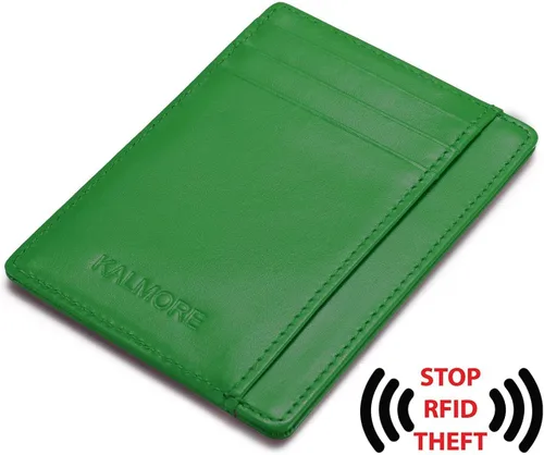 Vista 3 de KALMORE - Cartera de piel auténtica con bolsillo frontal y ventana de identificación