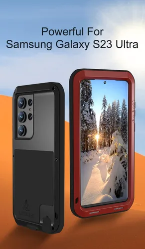 Vista 2 de LOVE MEI Funda de metal para Samsung Galaxy S23 Ultra, resistente al aire libre, de aluminio, resistente a prueba de golpes, protección contra Rojo