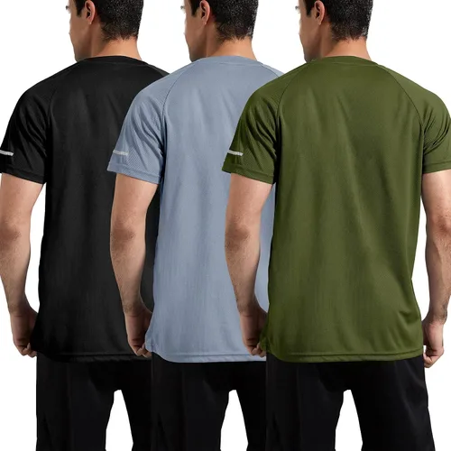 Vista 3 de Paquete de 1 o 3 camisetas de entrenamiento para hombre, camisetas de manga corta que absorben la humedad, camisetas deportivas de manga corta