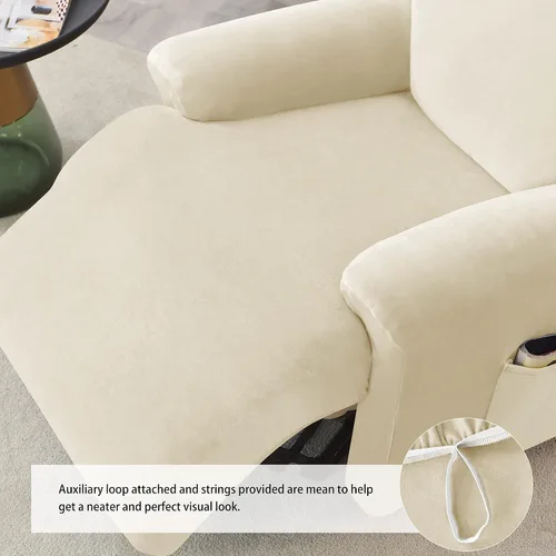 Vista 5 de Fundas elásticas para sillón reclinable, 4 piezas, funda de terciopelo ultra suave para silla reclinable, funda de sofá de un solo asiento, Beige