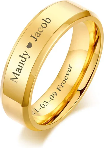 Vista 11 de VNOX Customize Personalized Name Date Stainless Steel Simple Polished Finish Wedding Band Engagement Rings for Men Women,Size 6