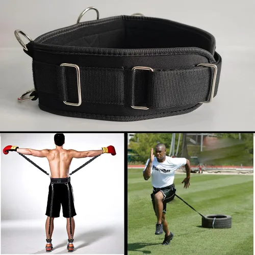 Vista 7 de LOOEEL Fitness Resistance Belt Multi Functional Fitness Belt with 5 Rings for Weight Training and Resistance Training of Load Carrying Pull Up Belt