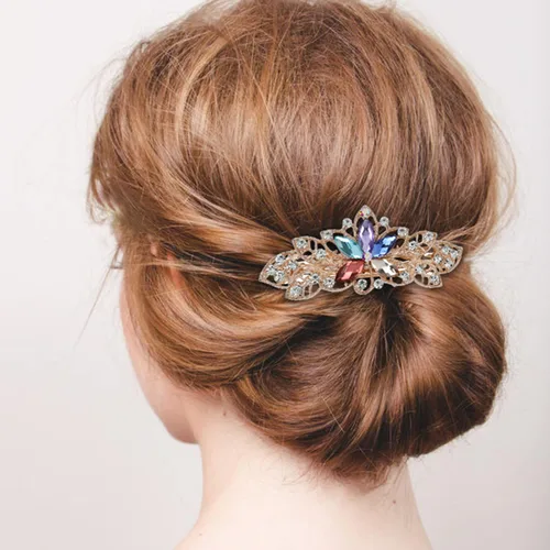 Vista 5 de Lawie Paquete de 6 pinzas para el cabello de metal con diamantes de imitación brillantes con diamantes de imitación de flores francesas, pinzas