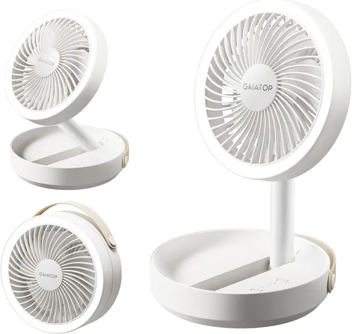 Vista 8 de Gaiatop Ventilador de escritorio pequeño plegable con luz nocturna LED, inalámbrico de 6000 mAh, ventilador portátil recargable por USB, para Negro