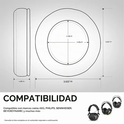Vista 7 de Brainwavz repuesto de almohadilla redondas con espuma viscoelástica, para audífonos, para Sennheiser, AKG, HifiMan, ATH, Philips, Fostex, Sony. Negro