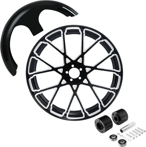 Vista 22 de TCMT Llanta de rueda delantera de 21", buje de rueda de brida de doble disco con guardabarros delantero negro sin pintar, compatible con modelos