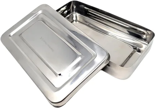 Vista 8 de Cajas rectangulares de acero inoxidable, contenedores organizadores de almacenamiento vacíos con tapas para objetos pequeños, contenedores Liso: 7