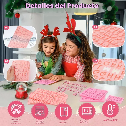 Vista 3 de 6 PIEZAS Moldes de Chocolate, Letras Números Moldes de Chocolate de Silicona Reutilizables Moldes de Dulces del Alfabeto con Feliz Cumpleaños