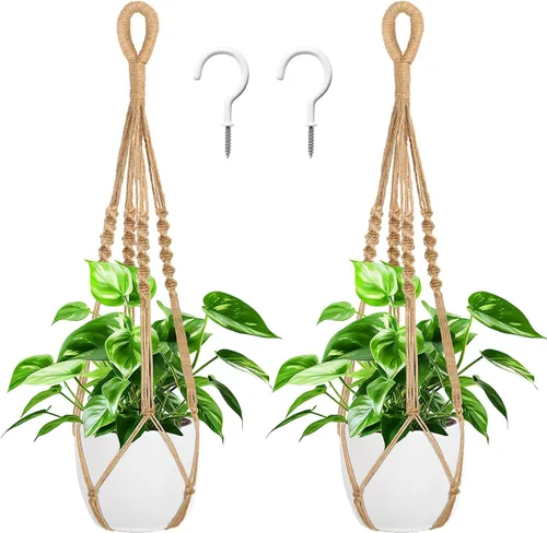 Vista 9 de Augshy Colgador de plantas de macramé, 2 piezas de soporte colgante para plantas con extensor, colgadores de plantas para decoración de interiores