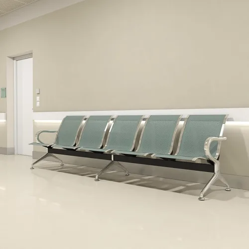 Vista 2 de Kinfant Sillas de sala de espera, sillas de recepción de 5 asientos, sillas de sala de espera con brazos y marco de acero inoxidable, banco