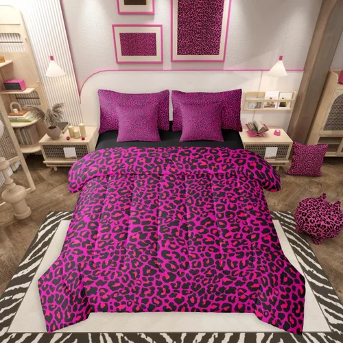 Vista 14 de Erosebridal Juego de edredón de 7 piezas con estampado de leopardo, tamaño Queen, juego de ropa de cama súper suave con estampado de guepardo, juego