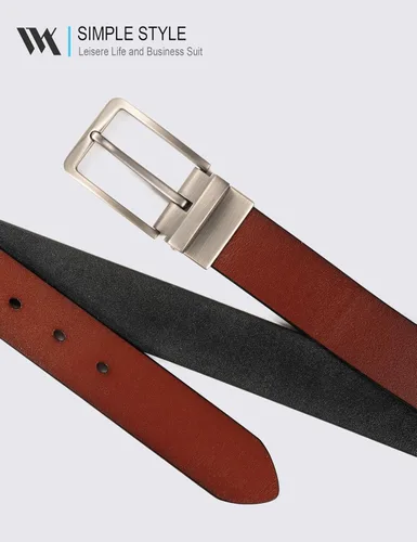 Vista 5 de WOLFANT Cinturón de cuero reversible dos en uno, 100% cuero italiano de marrón y negro