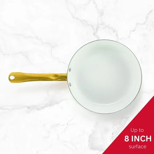 Vista 2 de Holstein Housewares Sartén antiadherente de cerámica de 8 pulgadas, elegante mango de color blanco y dorado, elegancia dorada para cada cocina