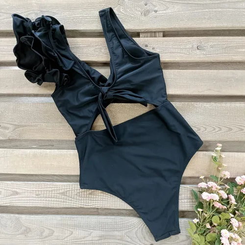 Vista 6 de SPORLIKE Traje de baño de una pieza para mujer con volantes frontales y acolchado