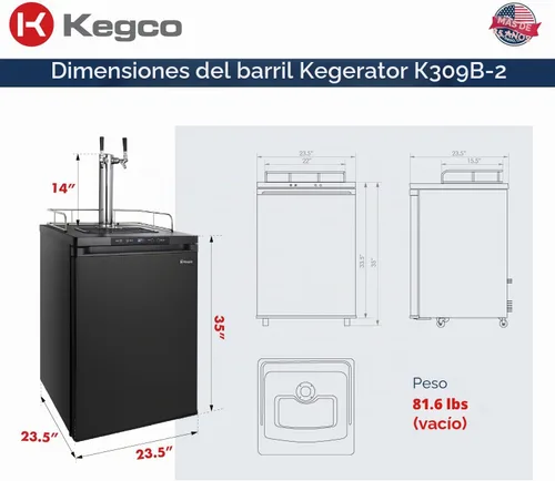 Vista 2 de Kegco K309B-2 doble grifo digital negro Kegerator