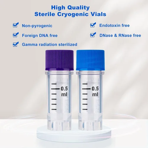 Vista 5 de Cryoviales de 0.0 fl oz, 25Pcs Cryotubes con código de barras lateral, frascos de esterilización con rosca externa, tubos de muestra con tapas Azul