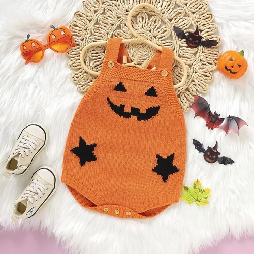 Vista 2 de Ropa de bebé de Halloween para niño y niña, diseño de calabaza, fantasma, tirantes de pana, traje de Halloween